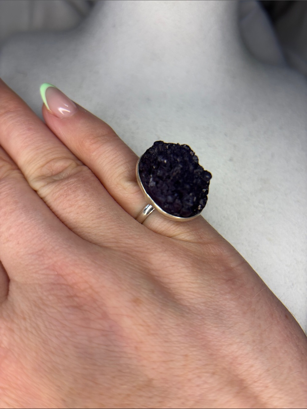 Silver Ring with purple Druzy Stone - Women's Fashion Ring